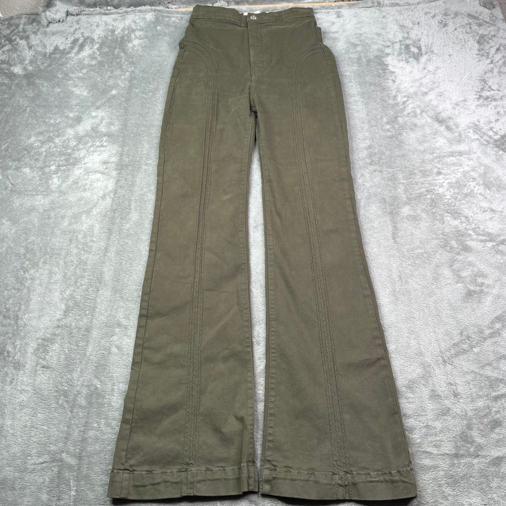 Revice Denim Venus Jeans Womens 29 Olive Green Solid Flare Leg Seamed High Rise